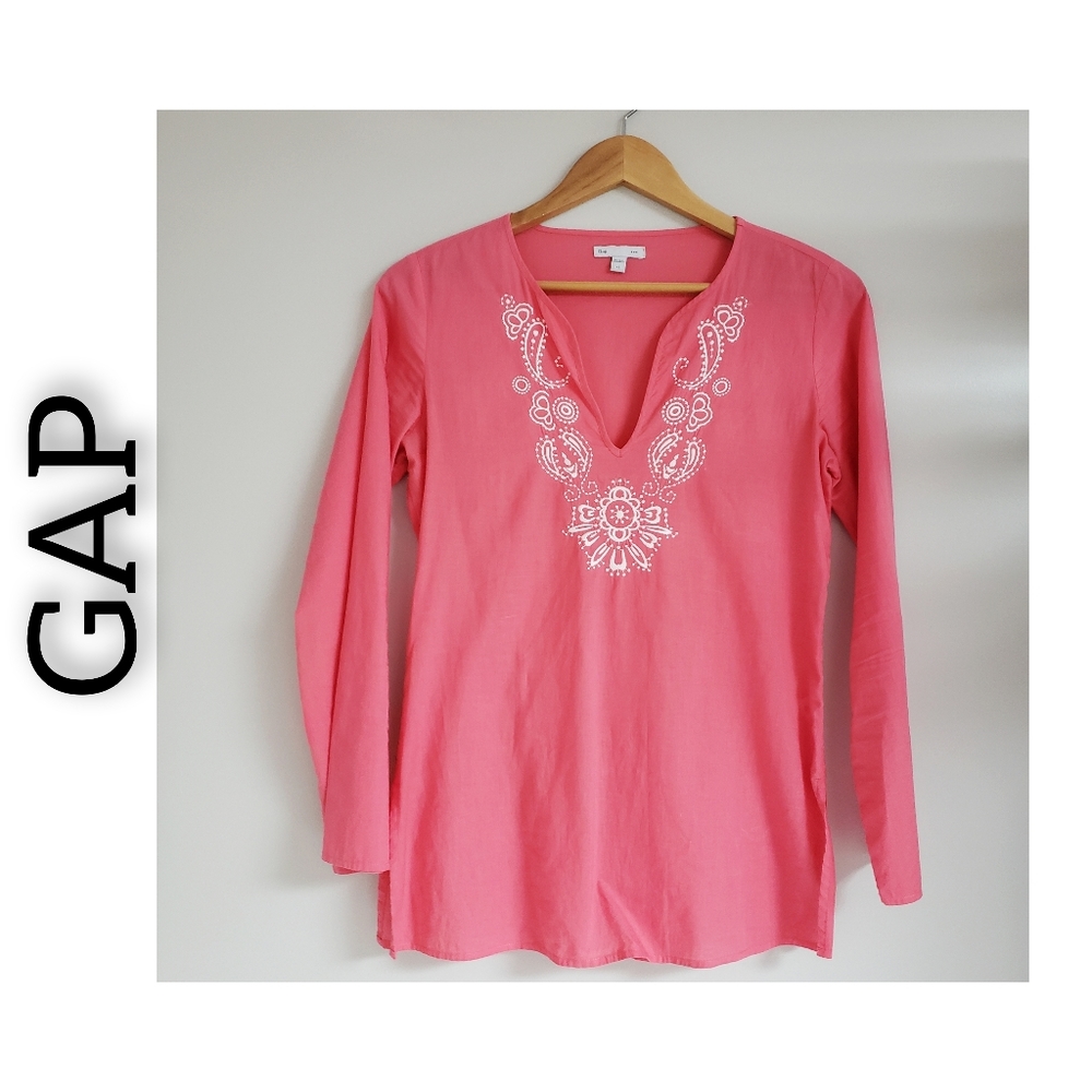 Gap Pink Embroidered Tunic XSMALL Long Sleeve